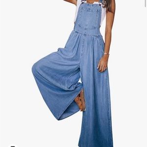 chouyatou Women's Loose Adjustable Strap Wide Leg Denim Bib Overall Jeans Pants